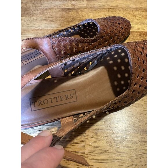 TROTTERS Lea Woven Brown Leather Slingback Flats Huarache Quiet Luxury Size 8.5 - Picture 5 of 8